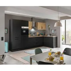 Küchenblock mit E-Geräten CORNWALL - braun, moderne Küchenausstattung - Küchenzeilen mit integriertem Ecke-Backofen und Kühlschrank, platzsparend und funktional für Ihre Traumküche.