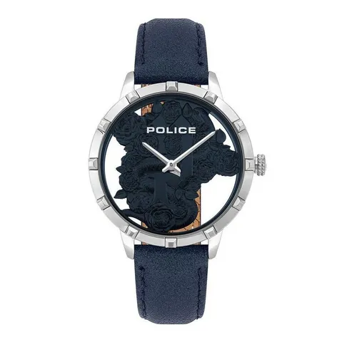 Police Damen Armbanduhr PL16041MS.03 – Eleganz in Blau - Armbanduhr mit Edelstahlgehäuse und blauem Lederarmband, wasserdicht bis 5 ATM – der perfekte Begleiter für stilbewusste Damen.