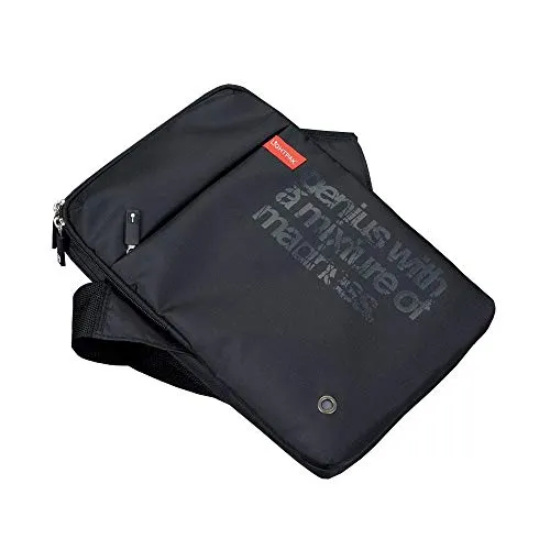 LIGHTPAK 46107 Umhängetasche GENIUS mit gepolstertem Neopren-Tabletfach, Reißverschlussfächern und verstellbarem Schultergurt, Tasche aus Nylon, Businesstasche, schwarz, ca. 32,5 × 22 × 3 cm