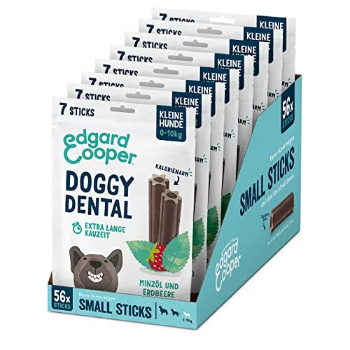 Edgard Cooper Snacks 56 Dental Stick - Natürliche Kausticks für kleine Hunde, mit Erdbeere und Minze, kalorienarm und für frischen Atem