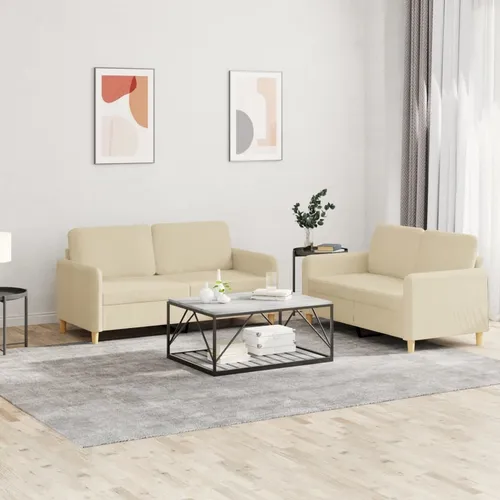 vidaXL Sofa 2-tlg. Sofagarnitur Creme mit Kissen