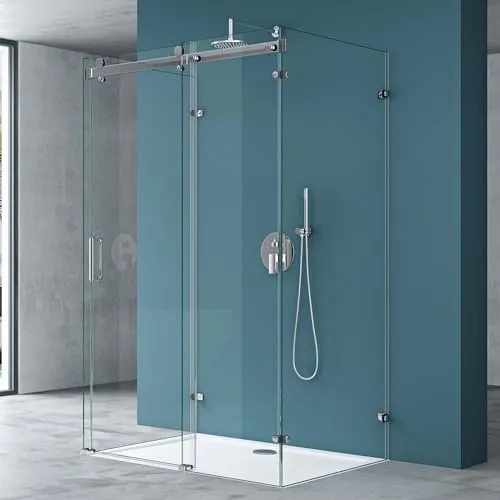 Mai & Mai U-Form Duschkabine 75x100cm - Rahmenlos mit Duschwanne - Elegante U-Form Duschabtrennung mit 8mm ESG Klarglas und NANO-Beschichtung für einfache Reinigung. Inklusive Duschwanne, ideal für moderne Badezimmer.