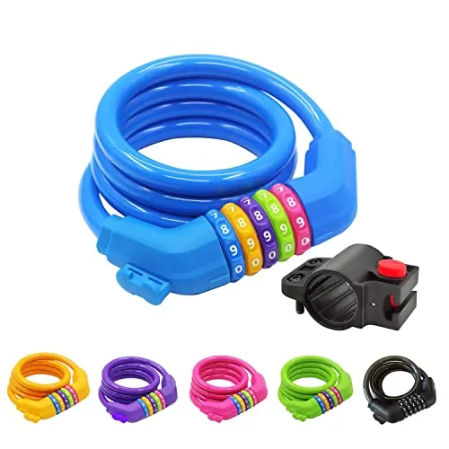 GOLDPOOL Fahrradschloss Zahlenschloss 1200∅12mm, Zahlen Code Kombination KabelSchloss, Hohe Sicherheitsstufe mit 5 Stellig Zahlencode, Blau Fahrrad Kabelschlösser mit Halterung, für Fahrrad Motorrad