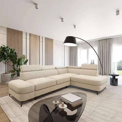 Masseno Ecksofa AVISE Q R-S mit Schlaffunktion - Stilvolles Wohnzimmersofa in Creme - Elegantes Ecksofa AVISE Q R-S in Creme mit praktischer Schlaffunktion und Stauraum für Bettzeug. Ideal für Gäste und als stilvolles Highlight in Ihrem Wohnraum.