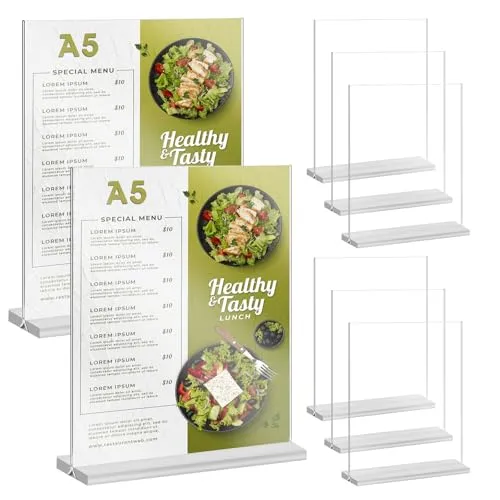 WIYETY 6 Stück Acryl A5 Tischaufsteller: L-ständer Transparent Werbeaufsteller, A5 Acrylplakat Menü Rack, Transparenter Kunststoff Display, für Fotos Büro Restaurant Cafe Shop