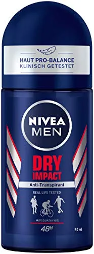 NIVEA MEN Dry Impact Deo Roll-On 50 ml - Deo Roll-On für Männer – 48h Antitranspirant mit antibakteriellem Schutz und maskulinem Duft für ein trockenes Hautgefühl.