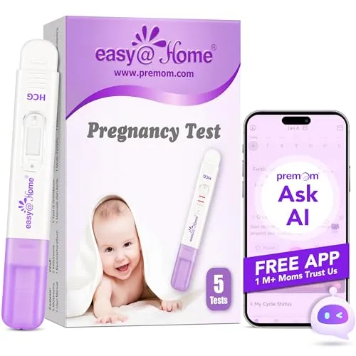Easy@Home 5 x Schwangerschaftstest Frühtest Frühschwangerschaftstest: Ultra Empfindlich Pregnancy Test 10 mIU/ml - Zuverlässiger Frühtest Schwangerschaft mit hoher Genauigkeit - 5 HCG Test