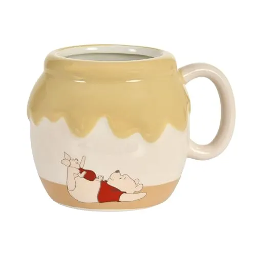 Elbenwald Tasse im 3D Design für Winnie Puuh Fans - Honigtopf Design - 9 x 9,5 x 13 cm - 420 ml - Keramik - Gelb