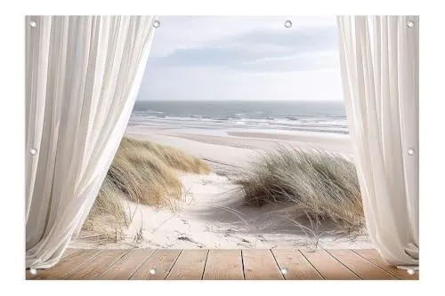 artissimo XXL Garten-Poster 120x80cm PE6745-GP – Wetterfestes Outdoor-Poster mit Strand-Meer-Blick - Wetterfestes XXL Gartenposter (120×80 cm) mit maritimem Motiv für Garten, Balkon oder Terrasse. Ideal als Sichtschutz oder Wanddekoration, sorgt für ein entspanntes Urlaubsgefühl im eigenen Außenbereich.