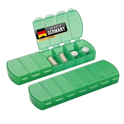 MAXBOX Pillendose für 7 Tage, Tablettendose, Pillenbox mit getrennten Fächern, handliche Medikamentenbox (grün)