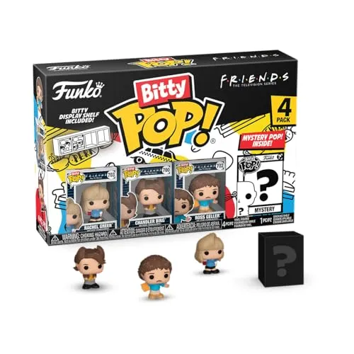 Funko Bitty Pop! Friends - 80's Rachel 4PK - Rachel Green™ (80’s Hair), Chandler Bing™ (80’s Hair), Ross Geller™ (80’s Hair) und eine Überraschungs-Mini-Figur - 0.9 Inch (2.2 cm) Sammlerstück