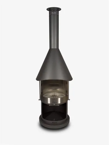 FIRESTAR Gartenkamin DN 700 Swing Glas 3. Generation - Terrassenkamin aus hochwertigem V2A Edelstahl in elegantem Dunkelgrau, rollbar und mit praktischem Fettschutz, ideal für gemütliche Abende im Garten.
