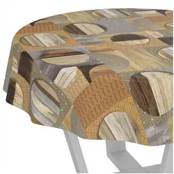 ANRO Tischdecke Wachstuch abwaschbar Holz Patchwork Tischwäsche (Einzelstück 1-tlg), wasserabweisend pflegeleicht Vintage Braun Rund 120cm braun Rund | Ø 120 cm x 120 cm x 120 cm