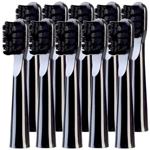 newgen medicals Zubehör zu Camping-Zahnbürste: 10er-Set Aufsteckbürsten für Akku-Schallzahnbürste SZB-290, mittelhart (USB Akku Reise Schallzahnbürste, Elektrische Zahnbürste)