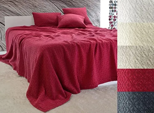 Wohnen & Accessoires GmbH & Co. KG Edle Tagesdecke Coimbra Bettüberwurf 100% Baumwolle 180x260 bis 260x300cm - Überwurf Sofa Couch - Kreuzstich Ornamente - versch. Farben (Rot, 180 x 260 cm)