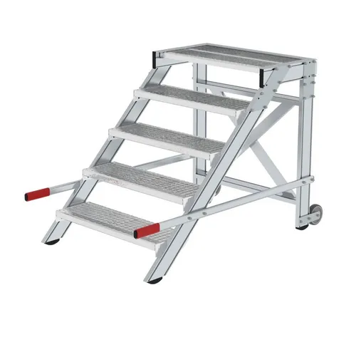 PROREGAL® Trittleiter Arbeitspodest fahrbar, Stufenbreite 600 mm, Alu geriffelt 4 Stufen