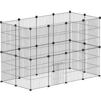 PawHut Kleintiergehege Meerschweinchen Gehege Stahl Schwarz 120L x 60B x 80H cm