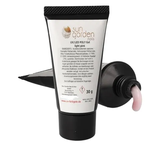 Sun Garden Nails UV Poly Gel Light Pink 30 g – Camouflage Builder Gel für Nagelverlängerung, Aufbaugel für Gelnägel, UV Nagelgel für Nail Art