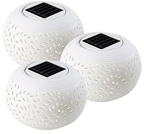 Lunartec Solar Dekoleuchte Garten: 3er-Set Solar-Dekoleuchten aus Porzellan, mit Farbwechsel/warmweiß (LED Windlicht, Windlicht-Laterne, Tischleuchten)