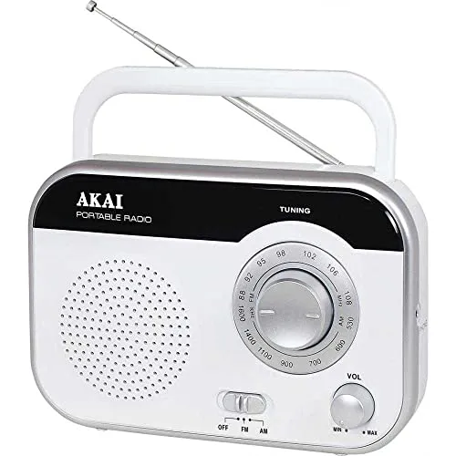 Funkempfänger AKAI PR003A-410 - Tragbares Analogradio mit AM/FM-Tuner, 1W RMS Leistung und Kopfhörerausgang für flexiblen Musikgenuss, ideal für unterwegs.