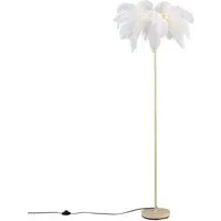 Produktbild QAZQA Art-Deco-Stehleuchte Beige mit Weißen Federn Peahen