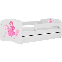 Raumhirsch Furniture Kinderbett 90x160 cm - Modernes Kinderbett mit Prinzessin zu Pferd Motiv und abnehmbarer Schutzschiene für maximale Sicherheit. Praktische Schublade sorgt für Ordnung im Kinderzimmer.