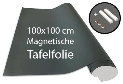 Cuadros Lifestyle Tafelfolie 100 x 100 cm | Magnetisch und selbstklebend - Vinyl- Kreidefolie | Magnettafel | inkl. Kreide + Neodym-Magnete | Tafel 100x100 cm Grau
