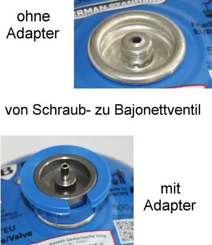 Gaskartuschen Adapter Schraubventil zu Bajonettventil Flaschenadapter blau