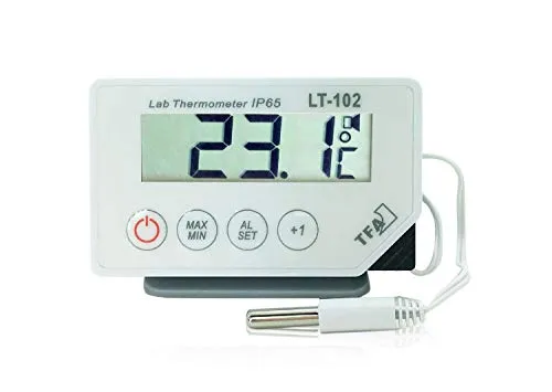 TFA Dostmann LT-102 Profi-Digitalthermometer, mit Kabelfühler, wasserdicht IP65,L 87 x B 17 (29) x H 52 (57) mm, Weiß
