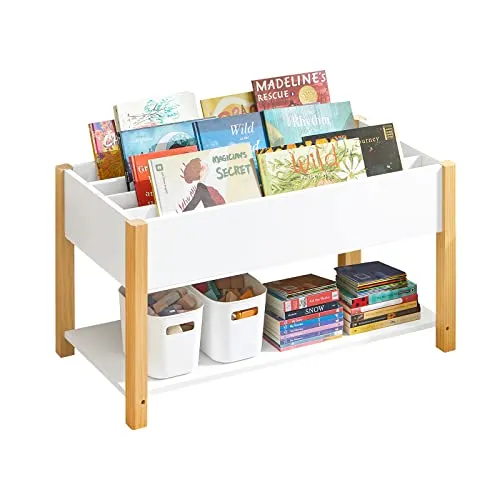 SoBuy KMB35-W Kinder Bücherregal - Bücherregal für Kinder, individuell aufteilbar mit Ablagefächern, kindgerechte Höhe von 45 cm, ideal für Bücher und Spielzeug.