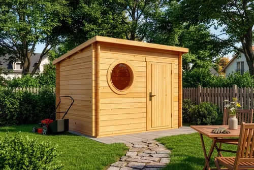 Alpholz Gartenhaus Holz Maria-Rondo 44 A, BxT: 300x270 cm, in Imprägniert (Pinie) mit 44mm Wandstärke