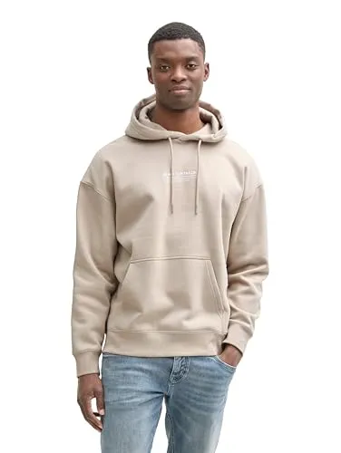 TOM TAILOR Denim Hoodie mit Logo Print, Gr. M, light dove grey - Stylischer Herren-Hoodie in light dove grey, taillenbedeckend und mit praktischer Kapuze. Ideal für lässige Outfits und ein angenehmes Tragegefühl dank dehnbarer Sweat-Qualität.