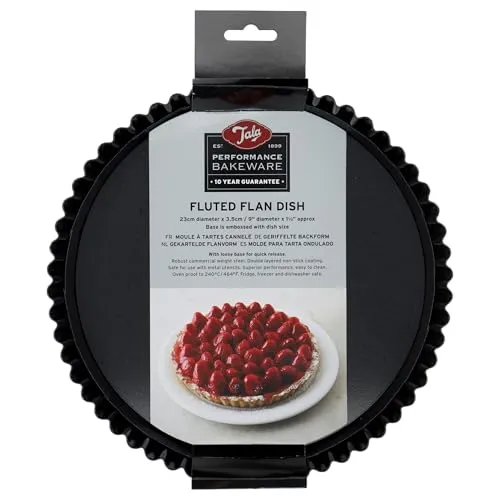 Tala Performance Canneleé Tarteform 23 cm, Profi-Kohlenstoffstahl mit Eclipse Antihaftbeschichtung, Herausnehmbarer Boden, Ideal für Süße oder Herzhaft Tartes, Quiches und Desserts, Schwarz