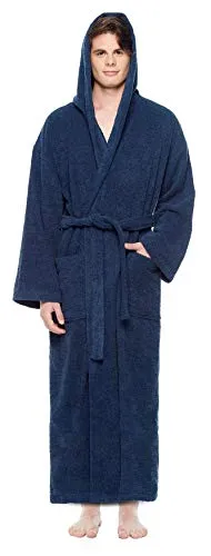 Herren Bademantel mit Kapuze, wadenlang, S-M, Marine - Hochwertiger Herren Bademantel aus 100% schadstofffreier Baumwolle, ideal für Sauna und Wellness. Mit Kapuze und zwei großen Taschen für zusätzlichen Komfort.