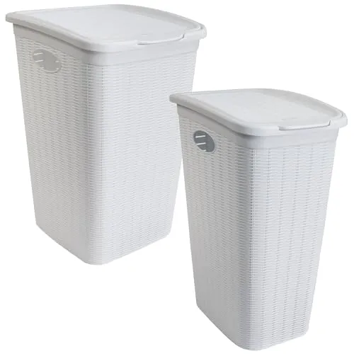 Wäschekorb 36/50 Liter schmal und breit Weiß - Rattanoptik mit Deckel - Wäschesammler mit Löcher 29/36 cm breit Wäschebox Wäschesortierer Haushaltskorb Korb Kunststoff Wäschetruhe Wäschetonne