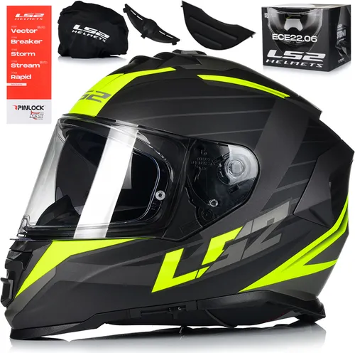 Integralhelm LS2 FF800 STORM II Nerve Mattschwarz, Hi-Viz-Gelb größe L