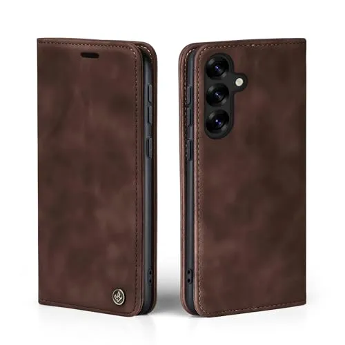 LBH Handyhülle für Samsung Galaxy S25 in Dunkelbraun mit Karten- und Geldfach Smartphone Hülle mit Standfunktion Flip Case Schutzhülle Magnetverschluss Vintage