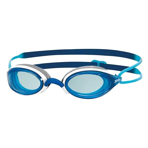 Zoggs Fusion Air Schwimmbrille Erwachsene, Herren und Damen – Komfort-Air-Dichtung, Antibeschlag, UV-Schutz, Weites Sichtfeld, Nasensteg Austauschbar, Blaue Linse, Weiß/Blau