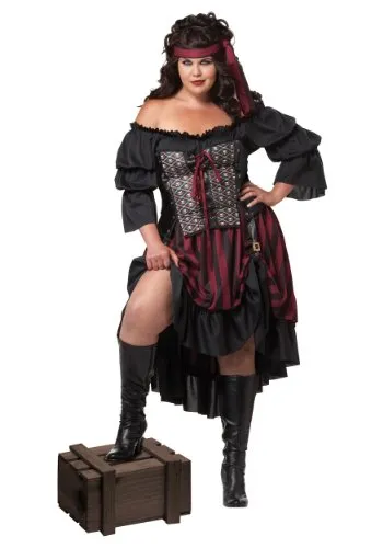 California Costumes Piratenmädchen-Kostüm XL - Kostüm für Erwachsene in Übergröße mit schulterfreiem Design, ideal für Karneval oder Mottopartys. Das besondere Totenkopf-Muster und die verstellbaren Riemen sorgen für einen einzigartigen Look.