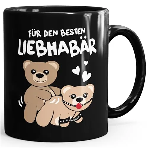 Moonworks® Kaffee-Tasse Liebe lustig Bär Geschenk Partner Mann Liebhaber Jahrestag Valentinstag Special Edition schwarz standard
