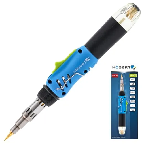 HÖGERT TECHNIK 3in1 Gaslötkolben - VIELSEITIGES LÖTGERÄT - 3in1 Gaslötkolben mit Piezo-Zündung, ideal zum Löten, Schweißen und Formen, 220 W Leistung für präzise Anwendungen.