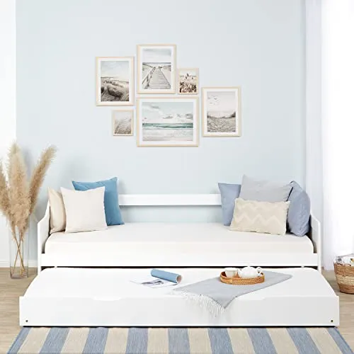 Homestyle4u Kinderbett Einzelbett 90x200 - Ausziehbar in Weiß - Massives Kiefernholz-Bett mit zusätzlichem Ausziehbett und Rolllattenrost, ideal für flexible Schlaflösungen. Stabil und sicher mit abgerundeten Kanten.