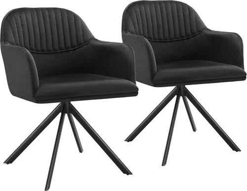 TecTake Samt-Drehstuhl Lona - 2er Set in Schwarz, Bequeme Polsterung - Bürostühle mit dicker Polsterung und 360° Drehfunktion, perfekt für Komfort und Stil in jedem Raum. Das elegante Design und die robuste Bauweise bieten sowohl Gemütlichkeit als auch Stabilität.