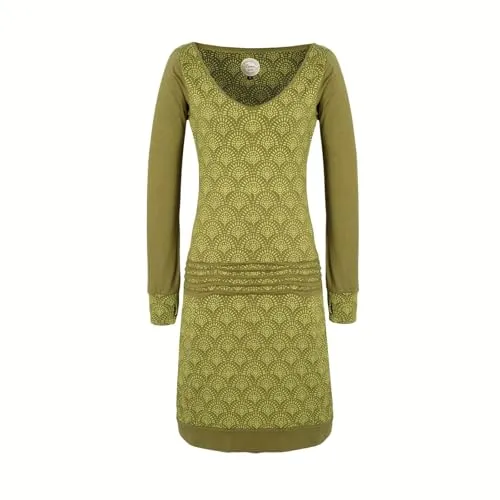 Vishes Leichtes Jerseykleid Langarm mit Punkten in Olive | Größe M (38-40) | Handgefertigt aus 100% Baumwolle | Ideal für Herbst & Frühjahr | Nachhaltige Alternative Bekleidung
