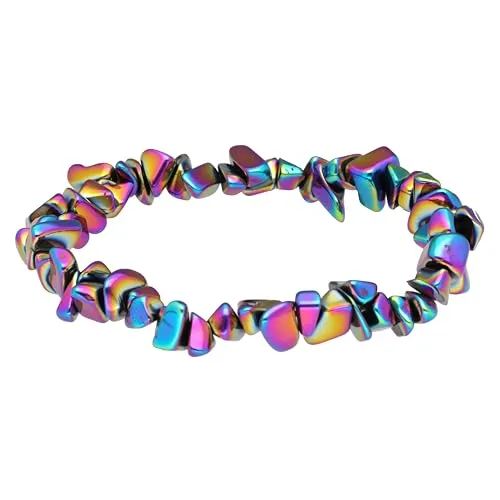 Lebensquelle Plus besonderes Splitterarmband | Handgefertigtes Elastisches Stretch Splitter Armband | Echter natürlicher Edelstein (Regenbogen-Hämatit)