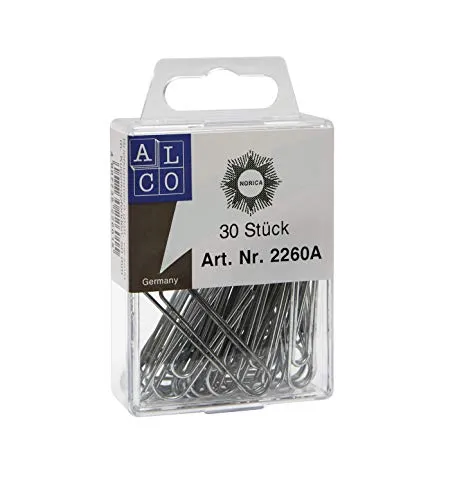ALCO-Albert 2260A - NORICA Briefklammern 50 mm, glatt verzinkt, Dose á 30 Stück, mit Kugelenden