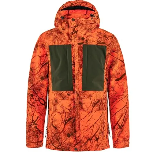 Fjällräven Herren Lappland Hybrid Jacke - Orange Multi Camo/Deep Forest, XL - Leichte und strapazierfähige Jacke für die aktive Jagd, wind- und wasserabweisend mit abnehmbarer Kapuze und praktischen Taschen für Munition. Nachhaltig aus G-1000 Silent Eco gefertigt.