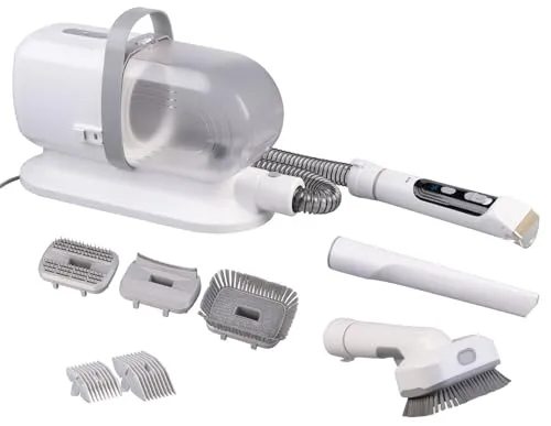 Sweetypet Hundeschermaschine: 8in1-Haustier-Schermaschine, Fellsauger, Föhn-Funktion und Bürsten (Tierhaarschneider, Schermaschine Hund, Handstaubsauger)
