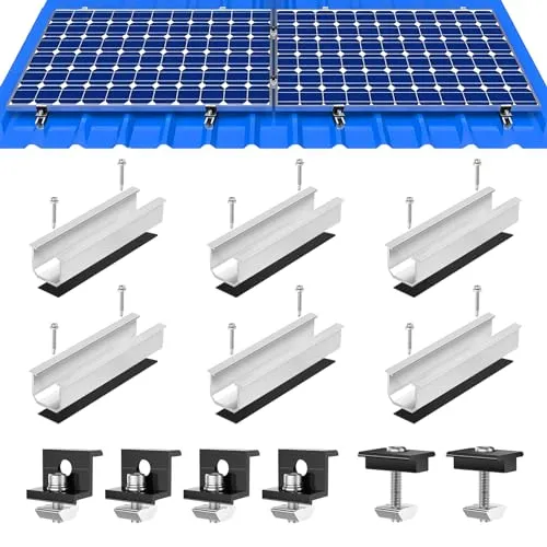 WUFANC Solarmodul Halterung, Photovoltaik Montageschiene Mit 12cm Schienen für Solarmodule, Verstellbare Schwarz Klemmen 30mm Schwarz für 30-35mm Dicke Module, Geeignet für Flachdach und Trapezblech