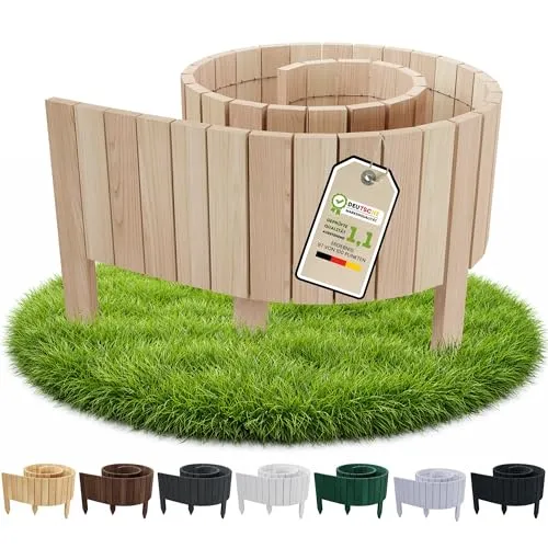Floranica Rasenkante Beeteinfassung 10 x 200 cm - Hochwertige Beetumrandung aus handverlesenem Kiefernholz, flexibel einsetzbar für kreative Gartengestaltung. Einfach zu montieren, ideal zur Abgrenzung von Beeten und Wegen.